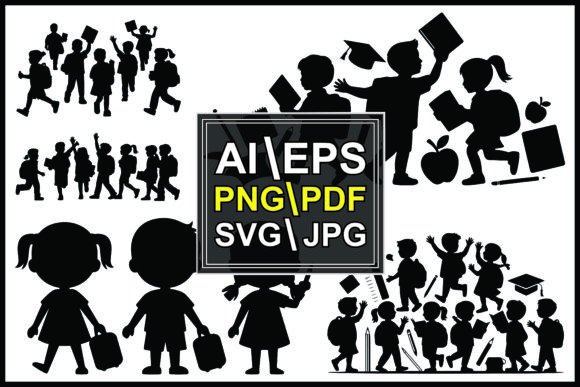 Download Silhouettes of Children School Supplies - Premium Resources
