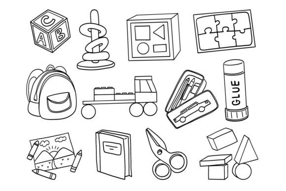 Download Kids School Doodle Icons Clipart Set - Premium Resources